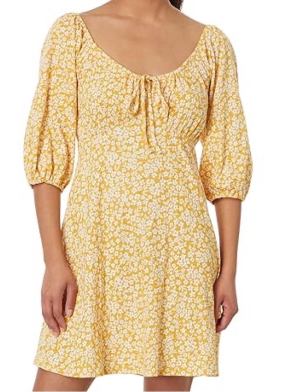 Billabong Yellow Floral Scoop-Neck Mini Dress